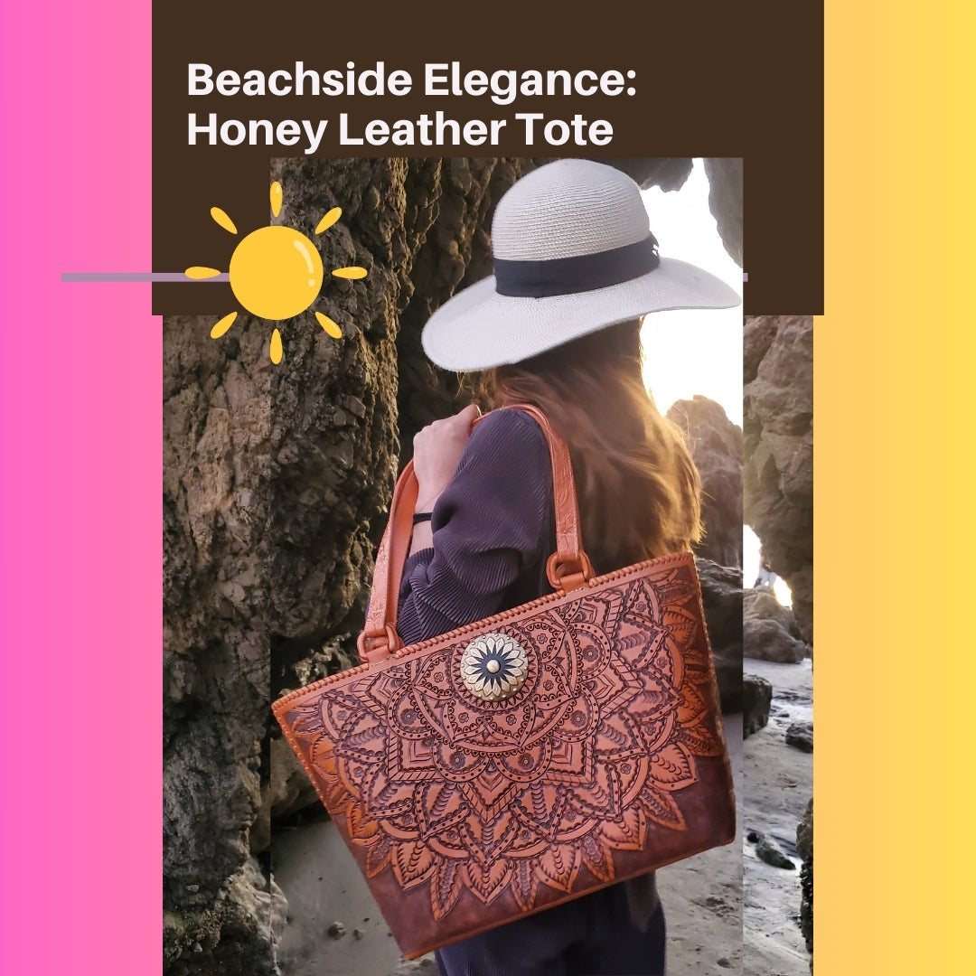 LEATHER HANDBAG TOTE ARTISANAL FLORAL PATTERN TOTE BAG PATTERN