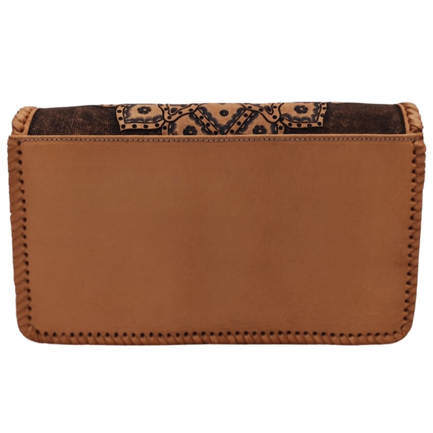 Back of leather purse with smooth full‑grain panel and slip pocket – Crimson Legacy