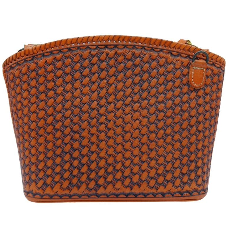 Back view—deep leaf tooling on genuine leather crossbody—Miohermosa