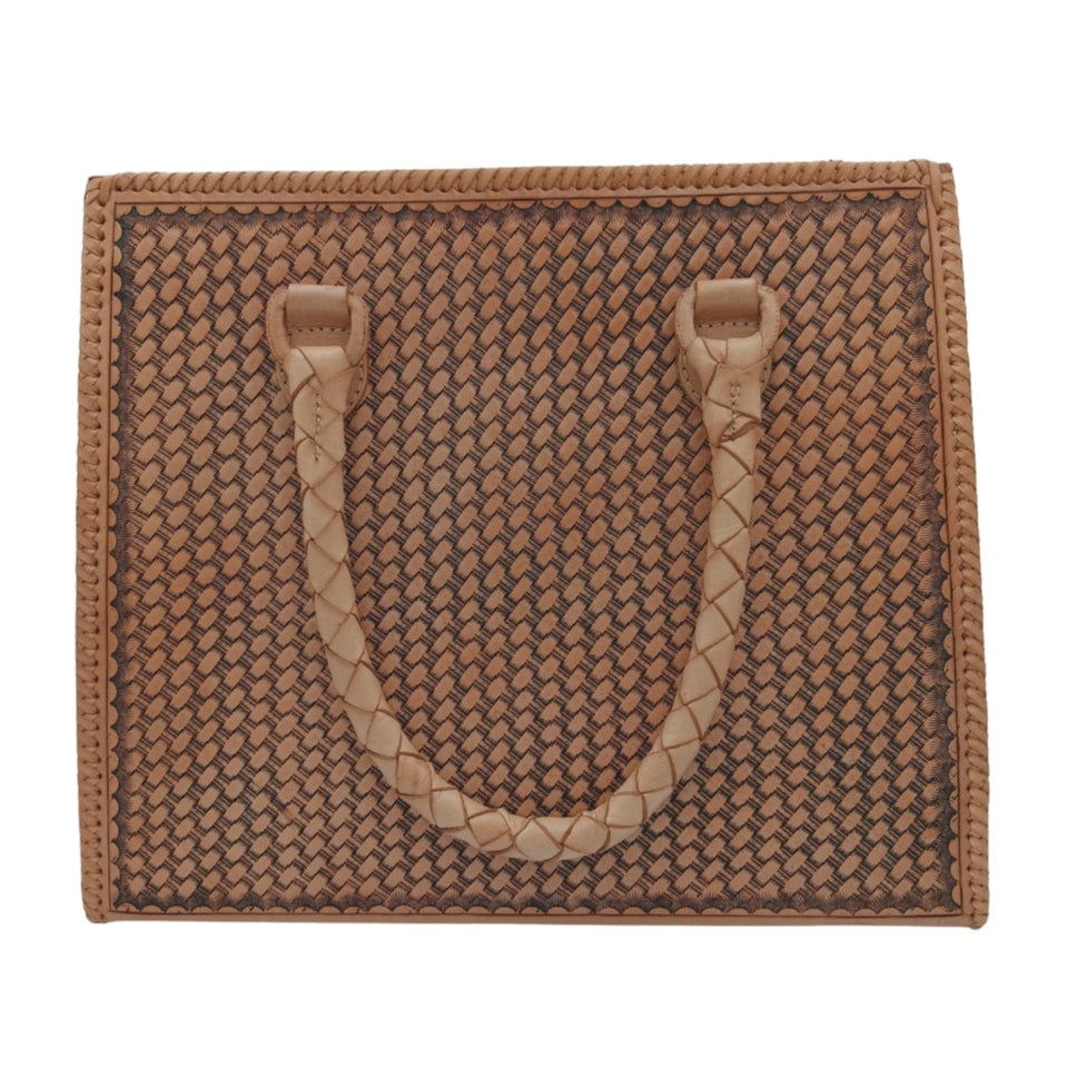 Honeycomb basketweave back of the Flor de Miel Heritage Tote with braided handles