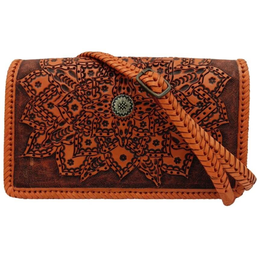 Full‑grain leather crossbody with braided adjustable strap and magnetic flap