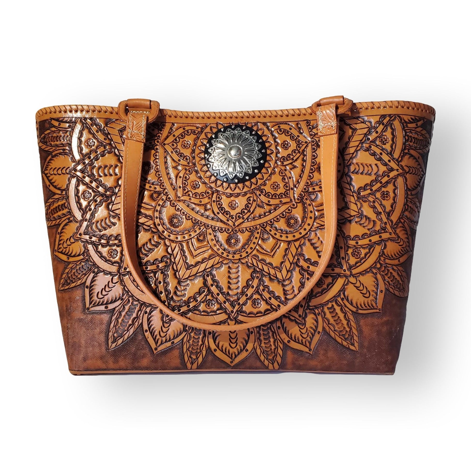 Miohermosa "Mia" Honey Leather Tote Bag - MAYAN SUN TOP - MIOHERMOSA