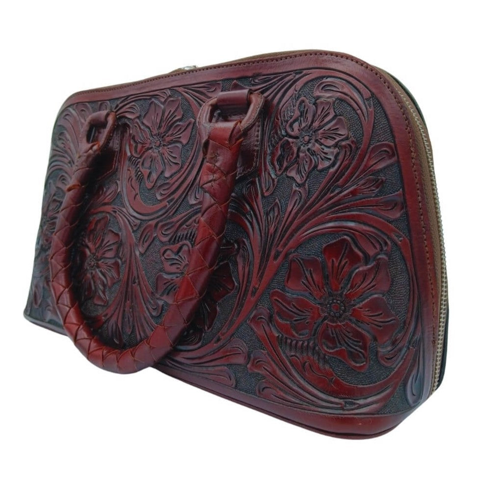 Handmade handbags satchel with braided handles and tooling