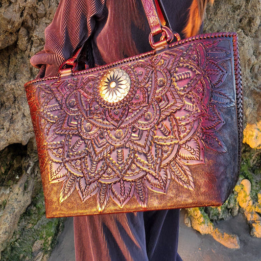 Hand Made Leather Tote Bag "MIA" by MIOHERMOSA Brown Mia Sun Top