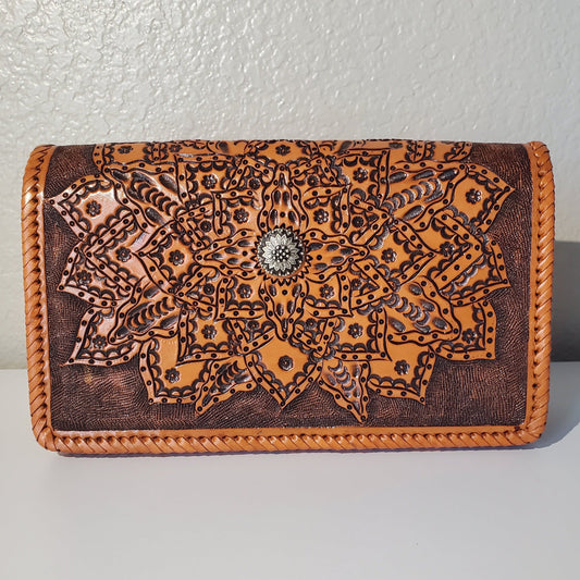 Hand Made Leather Crossbody Bag "CECELIA" by MIOHERMOSA Honey Cecilia Mayan Flower