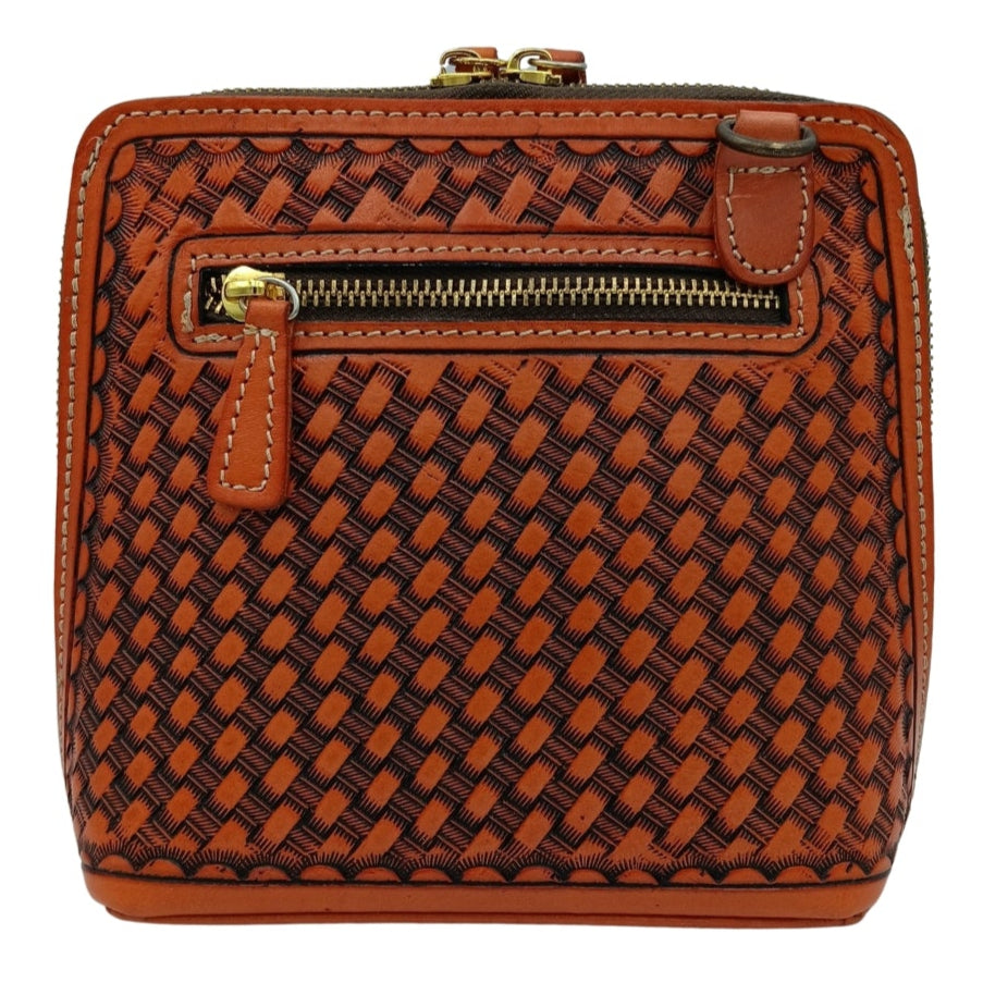 Back view with honeycomb emboss design on full‑grain leather