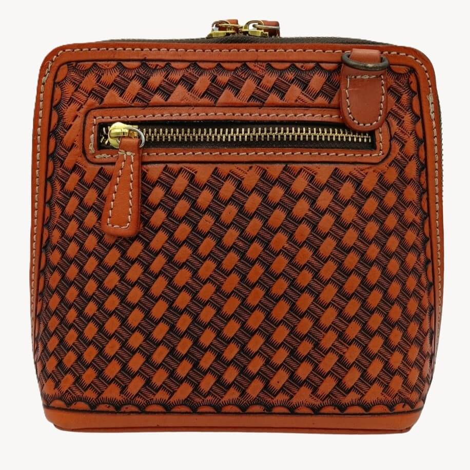 Back view with honeycomb emboss design on full‑grain leather