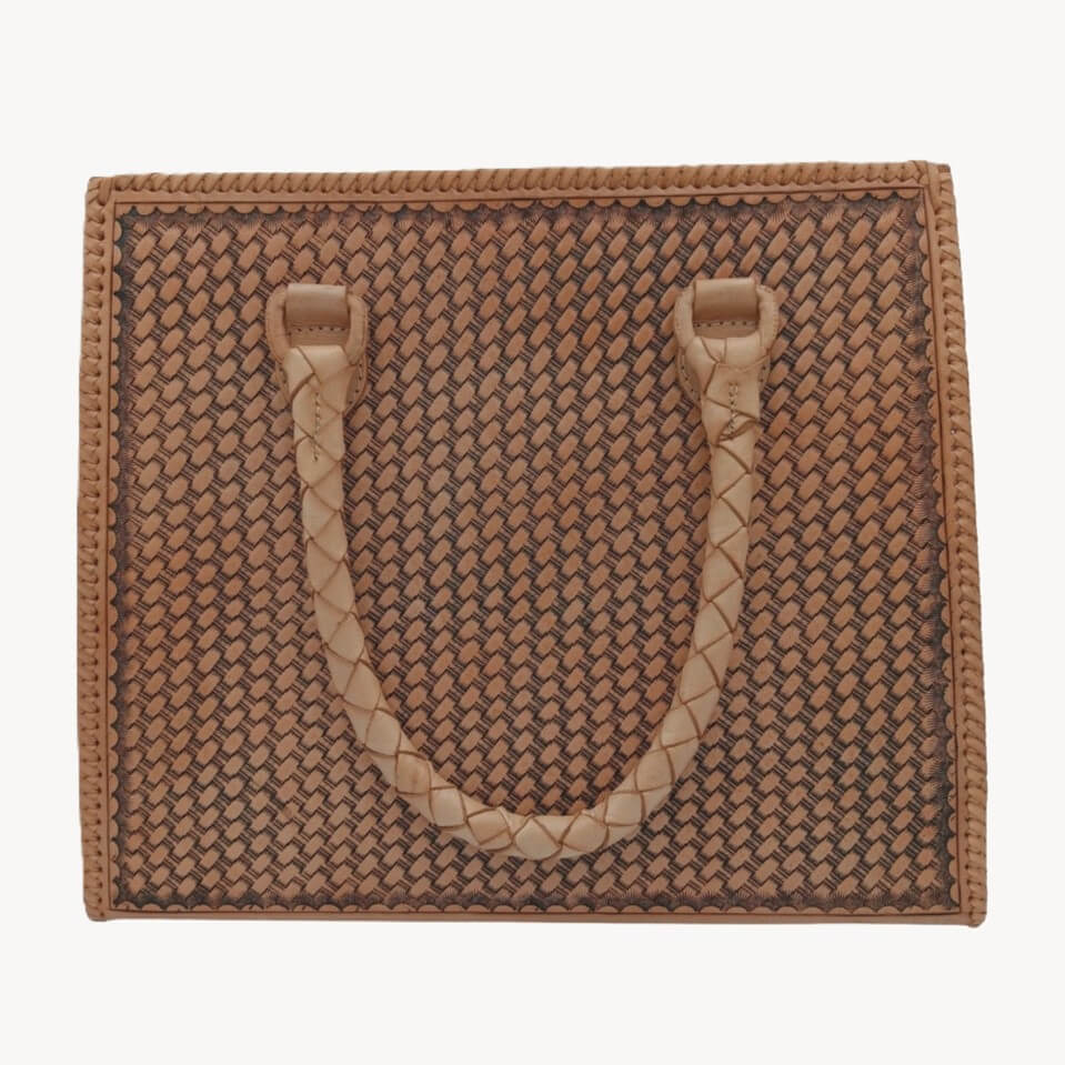 Honeycomb basketweave back of the Flor de Miel Heritage Tote with braided handles