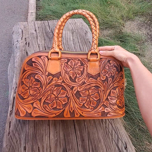 Floral Design Satchel | Top Handle Leather Bag | MIOHERMOSA