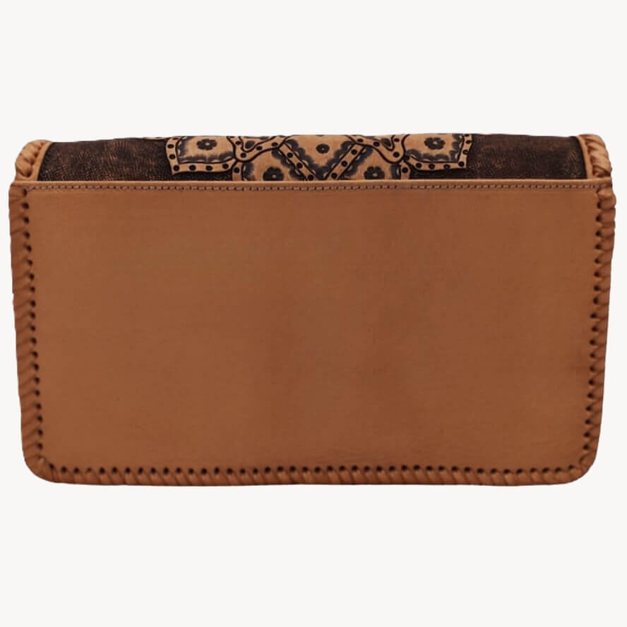 Back view—smooth full grain leather with exterior slip pocket